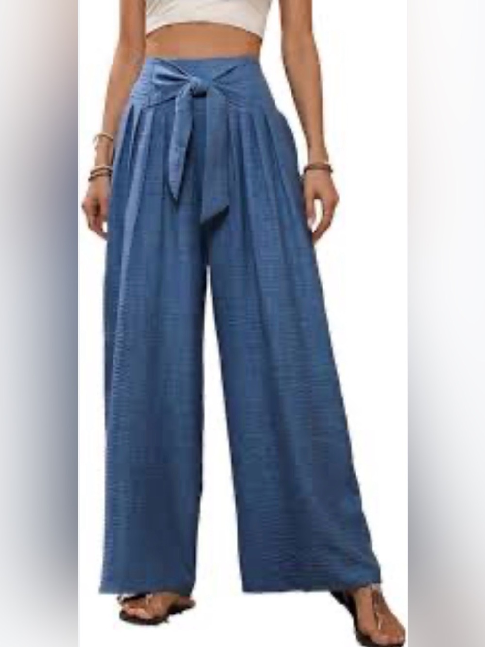 Yozy Wide-Leg Blue Tie-Waist Pants